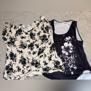 Bundle - Ivory/White and Black Floral Tops